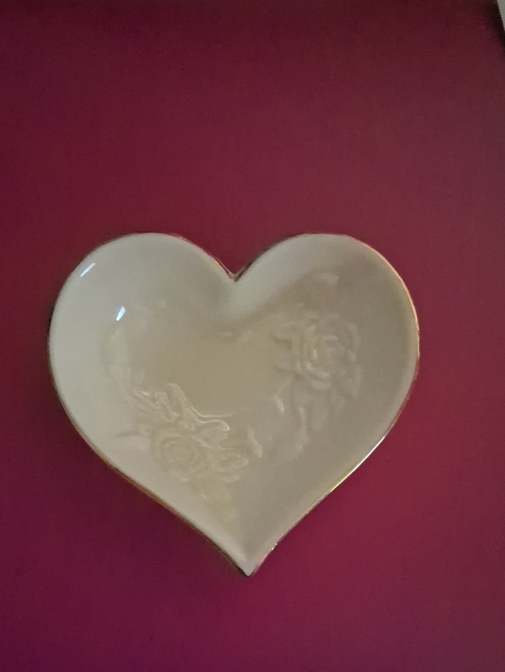 Vintage Lenox Cream Heart Trinket Dish with Gold Script